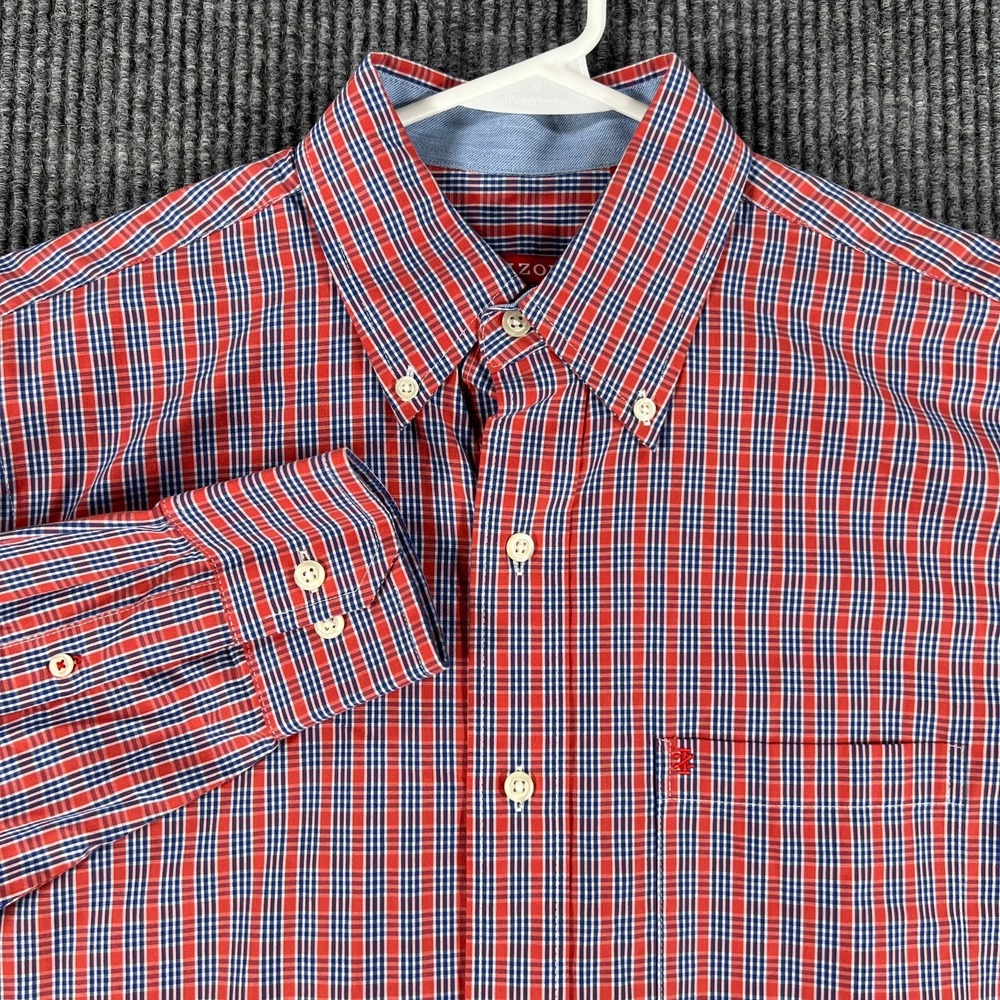IZOD Shirt Mens Small Orange Plaid Long Sleeve Button Down Casual Outdoor